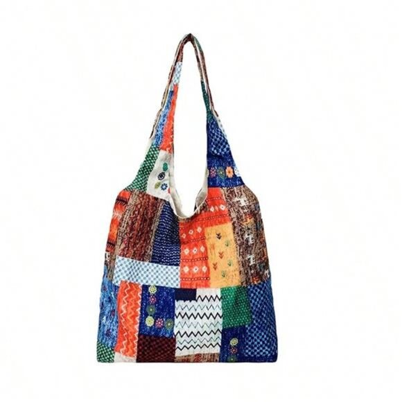 Handbags - Bohemian Denim Canvas Bag, Large-Capacity
